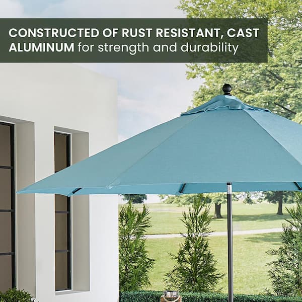 Traditions 9 ft. Aluminum Market Tilt Patio Umbrella in Blue PVC Sling