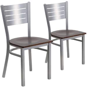 Walnut Wood Seat/Silver Frame Restaurant Chairs (Set of 2)