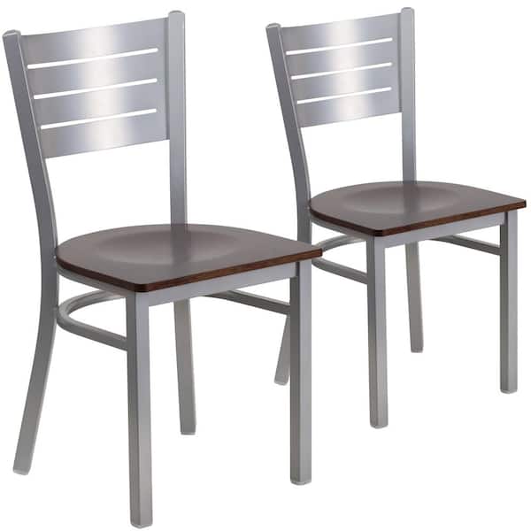 Carnegy Avenue Walnut Wood Seat/Silver Frame Restaurant Chairs (Set of 2)