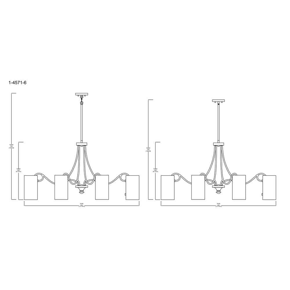 Matte Black 6-Light Chandelier with Clear Hammered Glass Shades