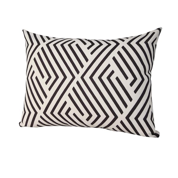 Set of 4 Indoor / Outdoor Black & White Stripe and Solid Red Lumbar/  Rectangle Pillows 