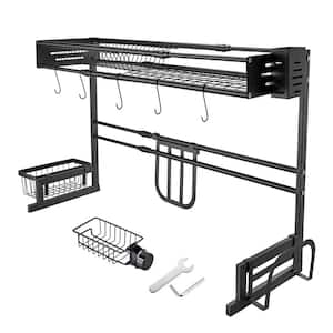 Black Adjustable Dish Drying Rack, Free Standing Dish Rack