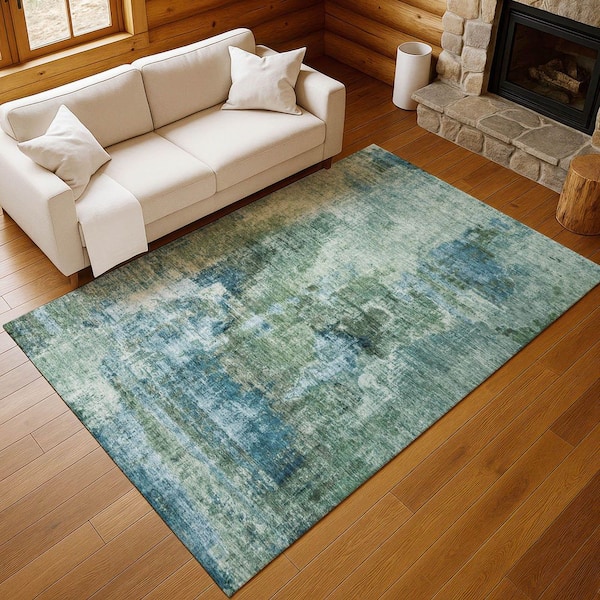 Chantille Machine Washable Indoor/Outdoor Abstract ACN2300 Teal 8 ft. x 10 ft. Area Rug