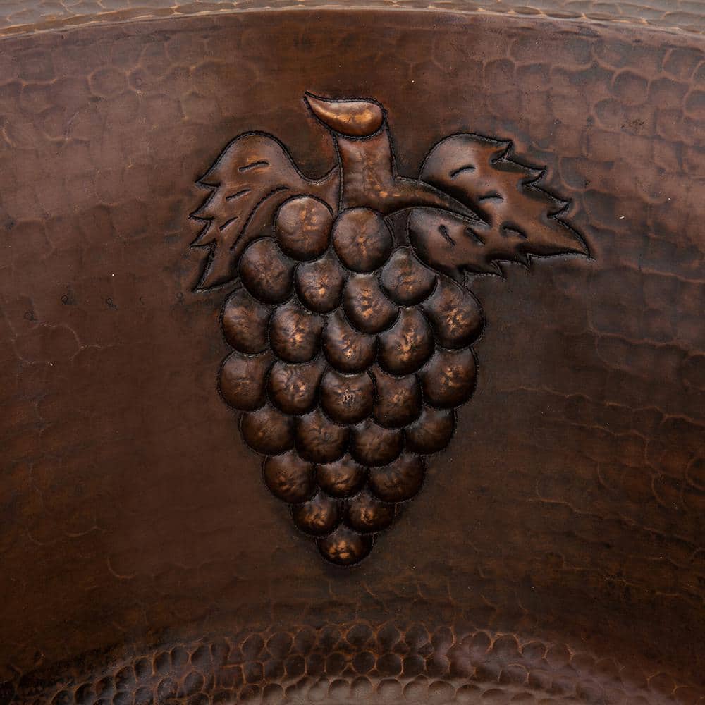 16" Round Hammered Copper Bar Sink with Grapes Design