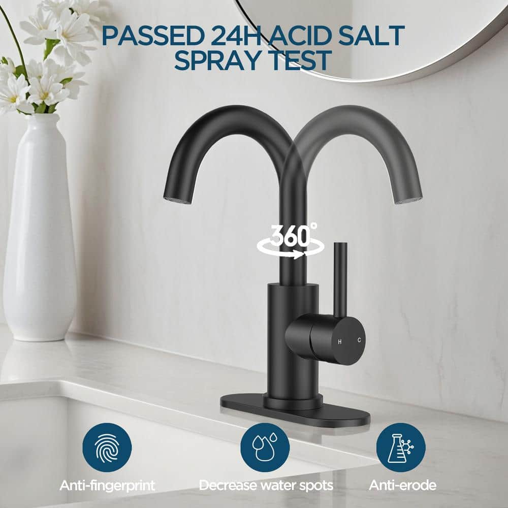 Matte Black Single Handle High Arc Bathroom Faucet