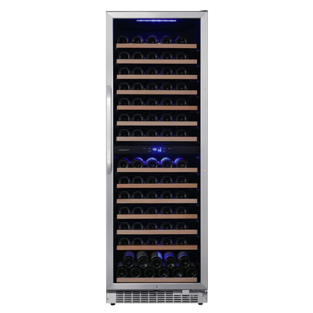 141 Bottle Dual Zone Stainless Steel Wine Refrigerator with Interior Lighting