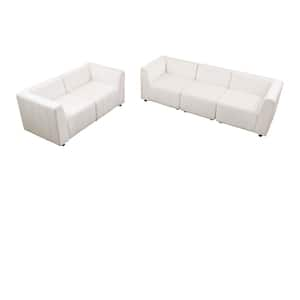 Russelle x 33 in. Straight Arm Microfiber L-Shaped Sofa in White