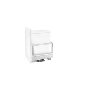 Single 35 Qt. Pull-Out 18 in. D Brushed Aluminum and White Waste Container with Rev-A-Motion