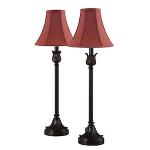 25.75 in. Bronze Buffet Lamp with Red Shade (Set of 2)