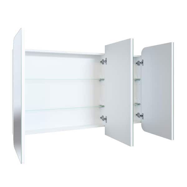 Glass Warehouse Ezri 48 In W X 32 H 4 75 D White Recessed Medicine Cabinet With Mirror Mc3 Sq 48x32 The