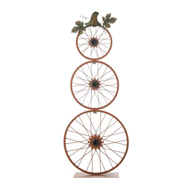 Glitzhome 33.25 in. H Fall Metal Bicycle Wheel Pumpkin Porch Decor ...