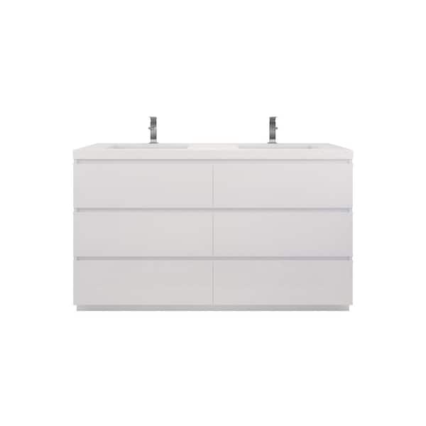 Moreno Bath Angeles 60 in. W Vanity in High Gloss White with Reinforced Acrylic Vanity Top in White with White Basins