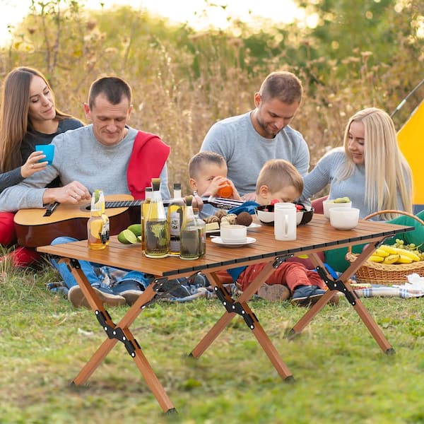 Costway 47 in. Natural Rectangle Folding Aluminum Camping Table Costway 47 in. Natural Rectangle Folding Aluminum Camping Table