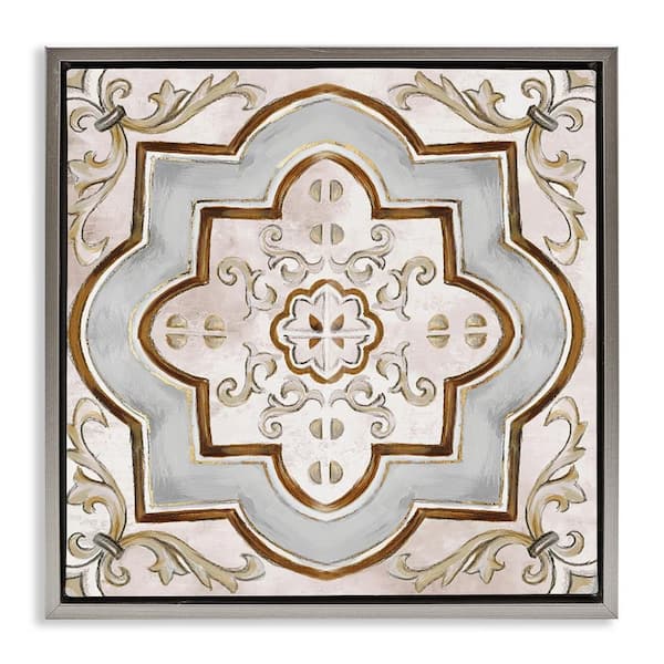 Stupell Industries Traditional Symmetrical Tile by Eli Jones Gray Floater Frame Abstract Graphic Art Print 18 in. x 18 in.