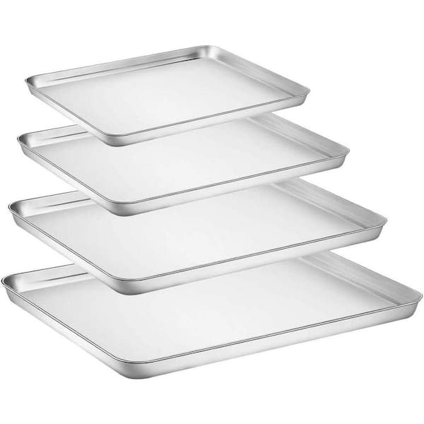 1 qt. Silver Stainless Steel Bakeware Baking Sheet Set with Mirror Finish Rust Resistant Nonstick Dishwasher Safe