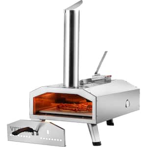 Pizza Oven 12 in. Portable Wood Outdoor Pizza Oven Stainless Steel BBQ Pellet & Chips & Charcoal Tri-Fuel in Silver