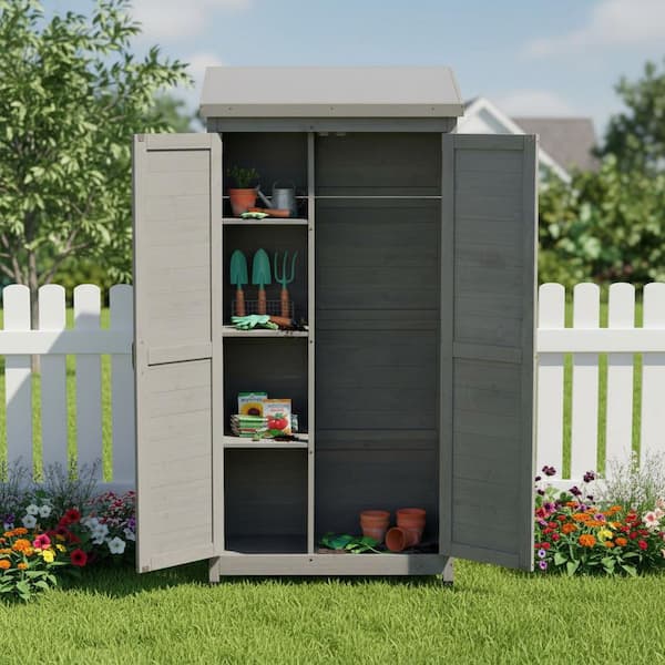 33.5 in. W x 18.5 in. D x 68 in. H Gray Wood Outdoor Storage Cabinet with 3-Tier Shelves