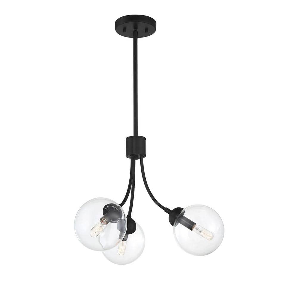 Eclipse Matte Black 3-Light Orb Chandelier with Adjustable Height