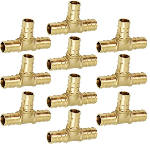 1/2 in. Brass PEX x PEX x PEX Barb Tee Pipe Fittings (10-Pack)