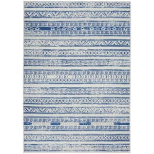 Whimsicle Ivory Blue 6 ft. x 9 ft. Abstract Contemporary Area Rug