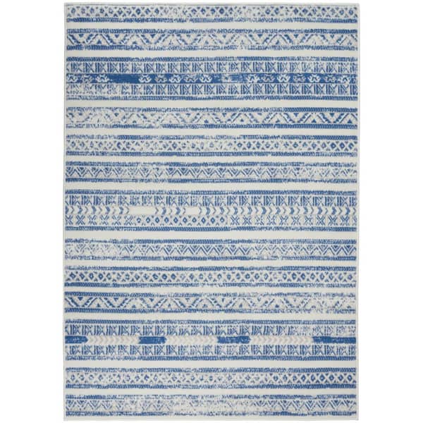 Nourison Whimsicle Ivory Blue 6 ft. x 9 ft. Abstract Contemporary Area Rug