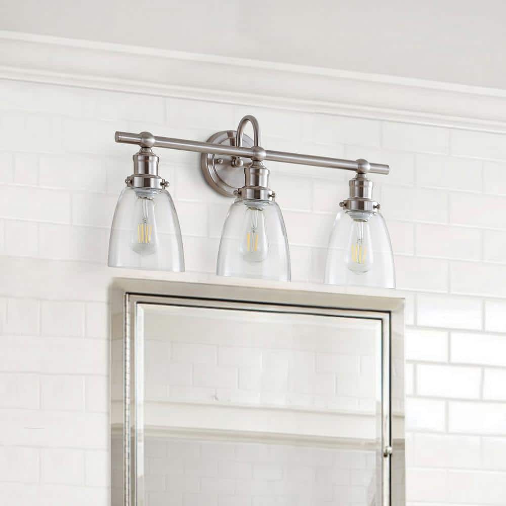 Dunes 3-Light Nickel and Clear Glass Bathroom Sconce