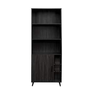 72 in. Graphite Wooden 5-Shelf Modern Standard Bookcase Hutch with Cabinet