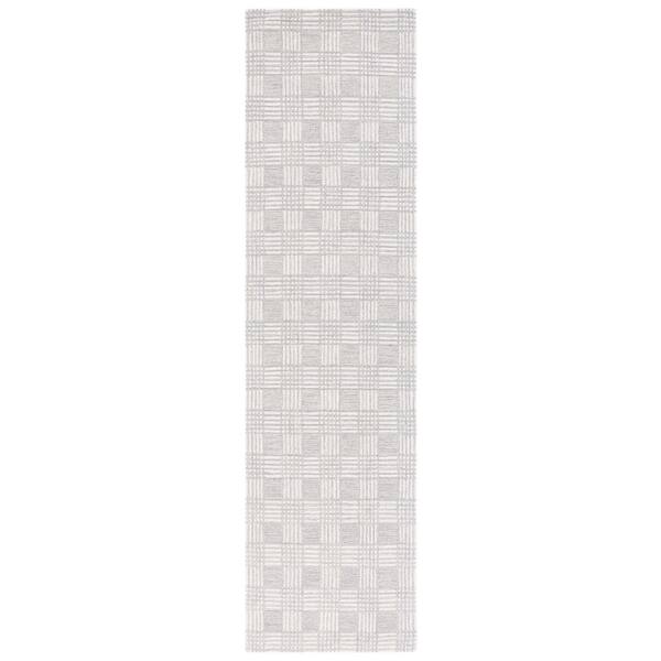 Ebony 2 ft. x 9 ft. Light Gray/Ivory Check Runner Rug