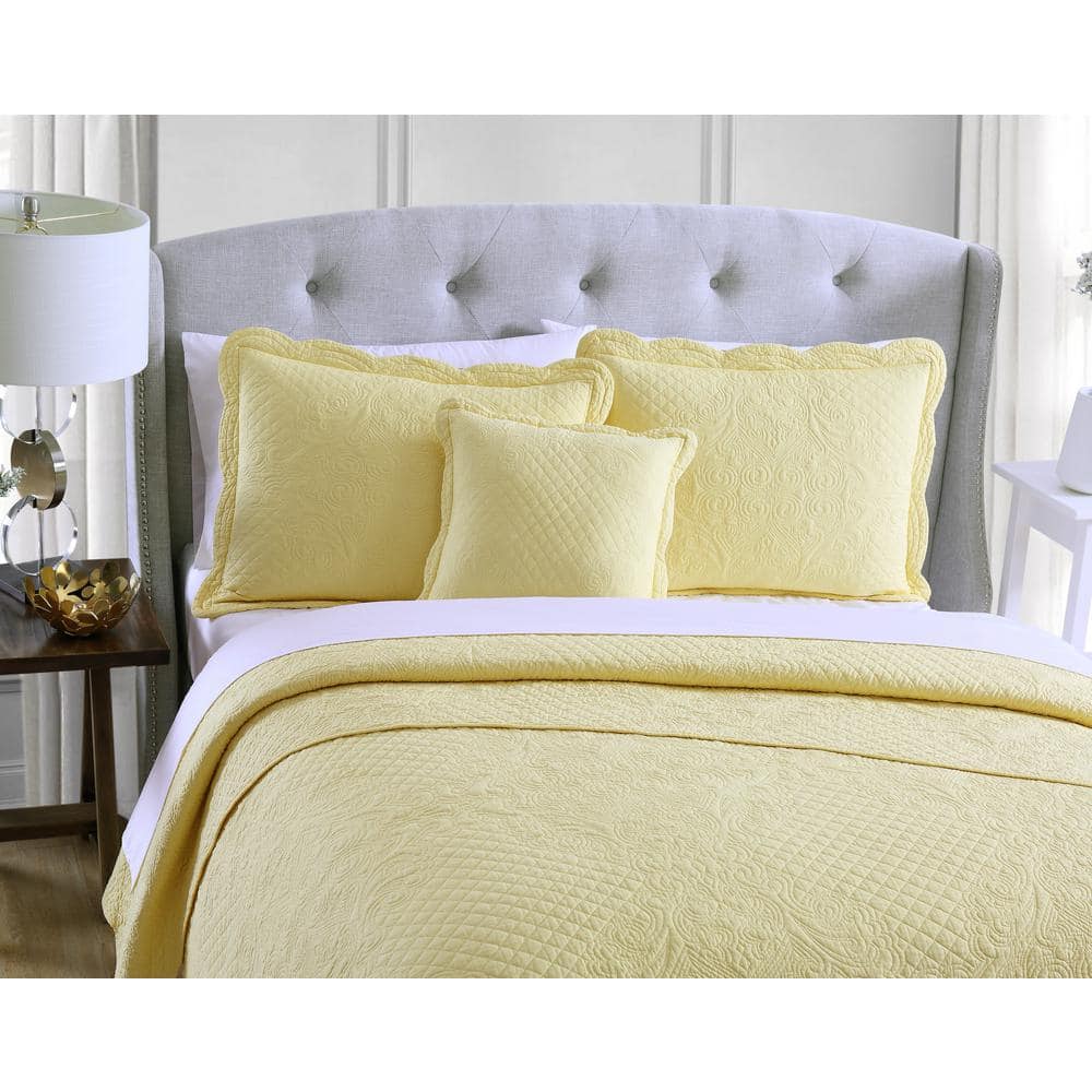 Yellow Twin Cotton Scalloped Quilt Set with Shams