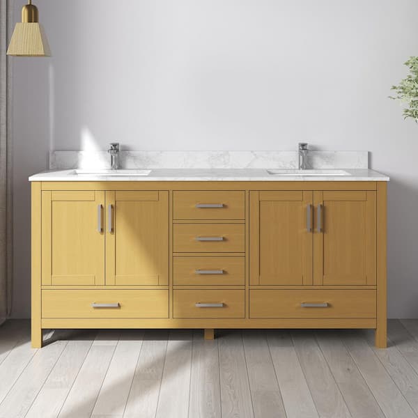 Aeterna 72 in. W x 22 in. D x 34 in. H Double Sinks Freestanding Bath Vanity in Oak w/ White Carrara Cultured Marble Top