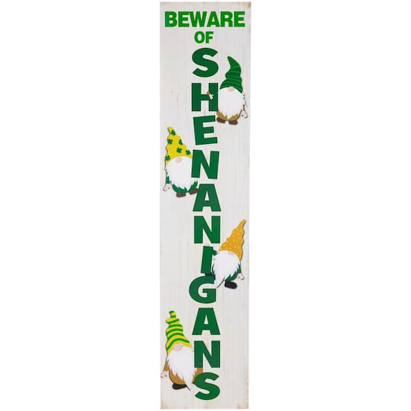 36 in. Beware of Shenanigans St. Patrick's Day Porch Board Sign Decoration