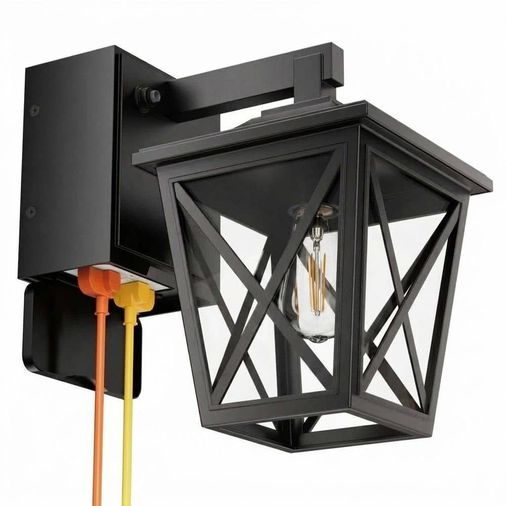 Classic E26 Outdoor Sconce Black Weatherproof Dusk to Dawn Sensor with GFCI Outlet Wall Pack Light Porch price history on PriceWatchPro