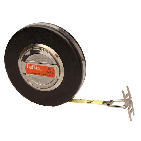 Crescent Lufkin Banner 50 ft./15M SAE/Metric Yellow Clad Steel Long Tape Measure with 1/8 in. Fractional and mm/M Metric Scale