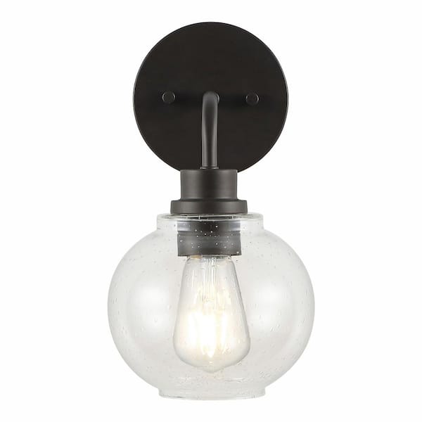 Sandrine 6.5 in. 1-Light Oil Rubbed Bronze Iron/Seeded Glass Cottage Rustic LED Vanity Light