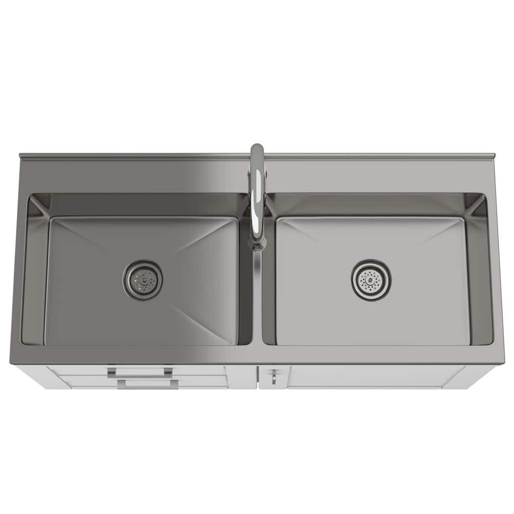 White 46 Inch Shaker Laundry Cabinet with Stainless Steel Sink