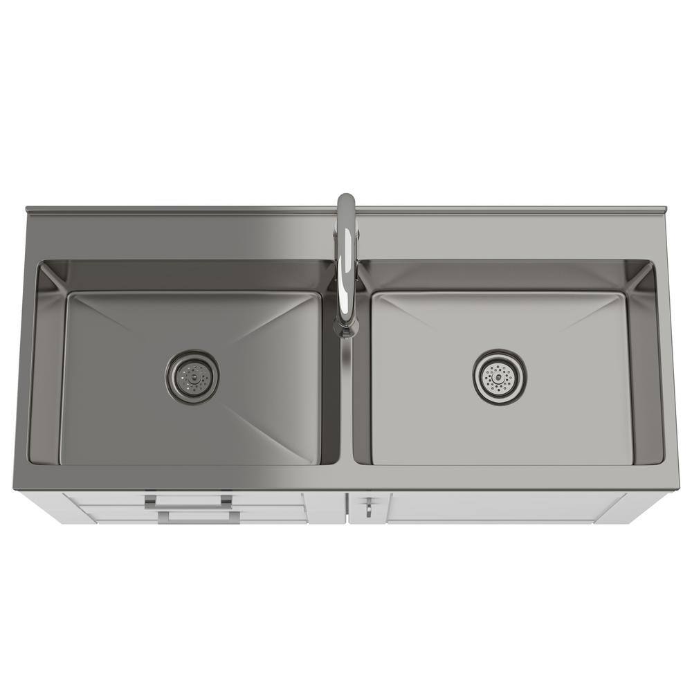White 46 Inch Shaker Laundry Cabinet with Stainless Steel Sink