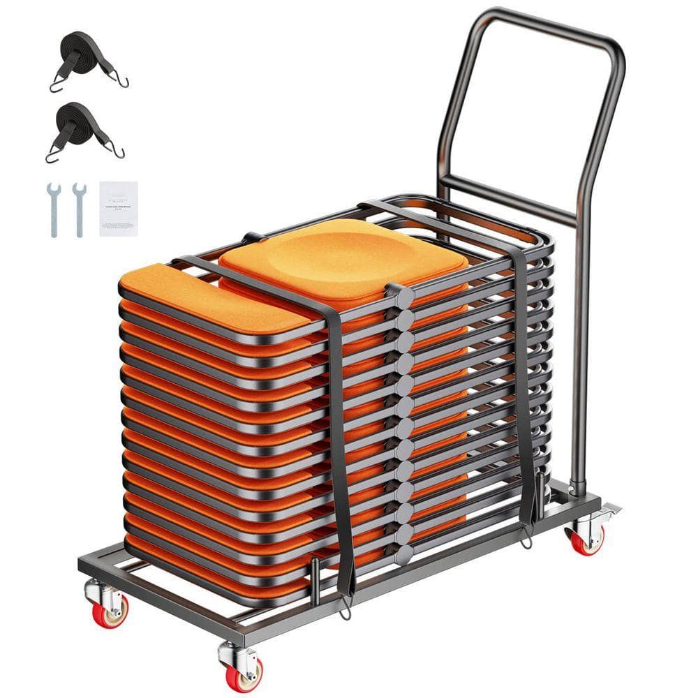 Folding Chair Rack, Matte Black, 300 lbs. Capacity, L-Shape Placement Chair Cart, Heavy-Duty Metal with Wheels, Holders