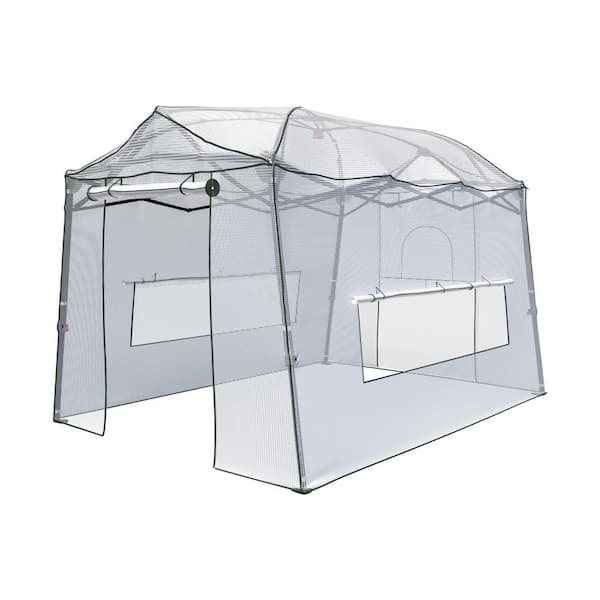 11.2 ft. D x 8 ft. H Pop-Up Iron Frame and PE Fabric Portable Easy-Setup White Greenhouse with Roll-Up Door