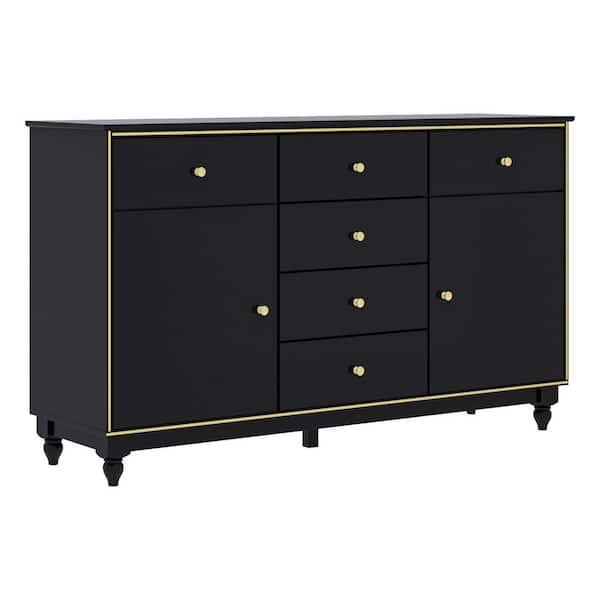 FUFU&GAGA 6-Drawers Black Wood Chest of Drawer Storage Cabinet Organizer  55.1 in. W x 15.7 in. D x 31.5 in. H KF330032-01 - The Home Depot