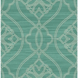 Medallion Scallop Jade and Ivory Paper Strippable Wallpaper Roll (Cover 56.05 sq. ft.)