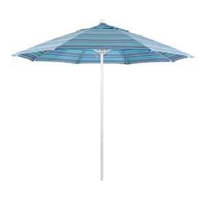 9 ft. White Aluminum Commercial Market Patio Umbrella with Fiberglass Ribs and Push Lift in Dolce Oasis Sunbrella