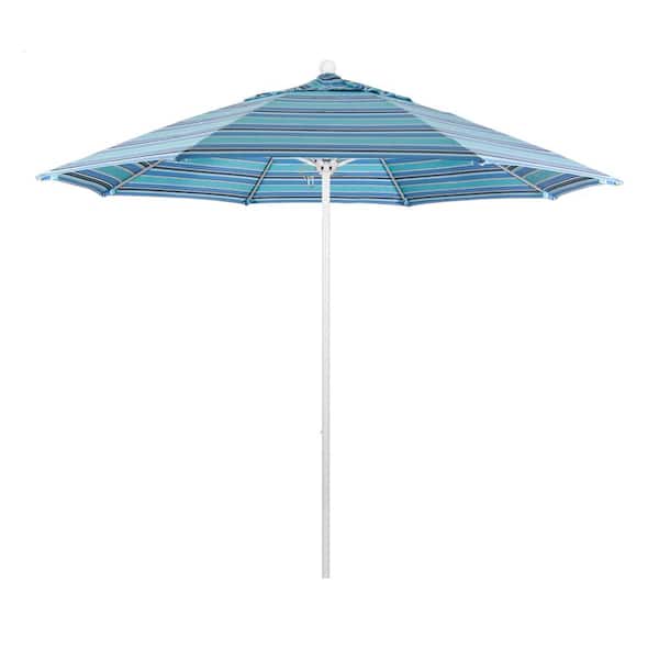 California Umbrella 9 ft. White Aluminum Commercial Market Patio Umbrella with Fiberglass Ribs and Push Lift in Dolce Oasis Sunbrella