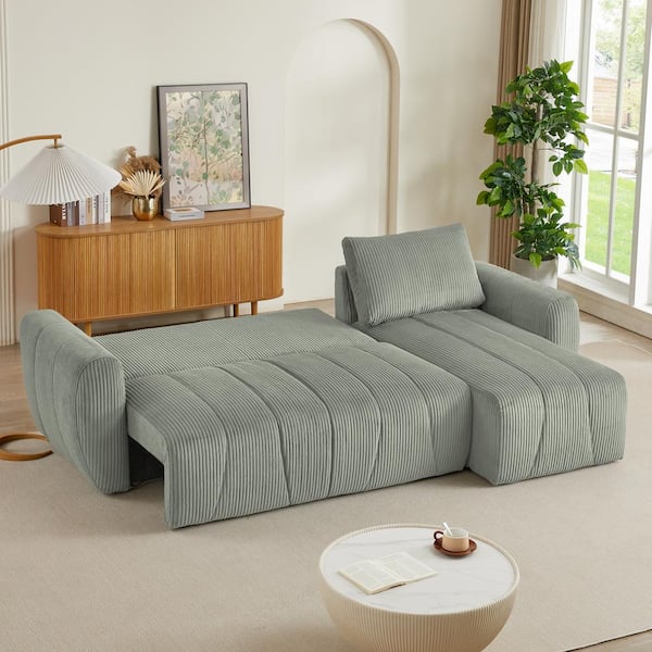 105.2 in. Wide Straight Arm Fabric L-Shaped Minimalist Style Modular Sectional Sofa Set in Gray with Fixed Cushions