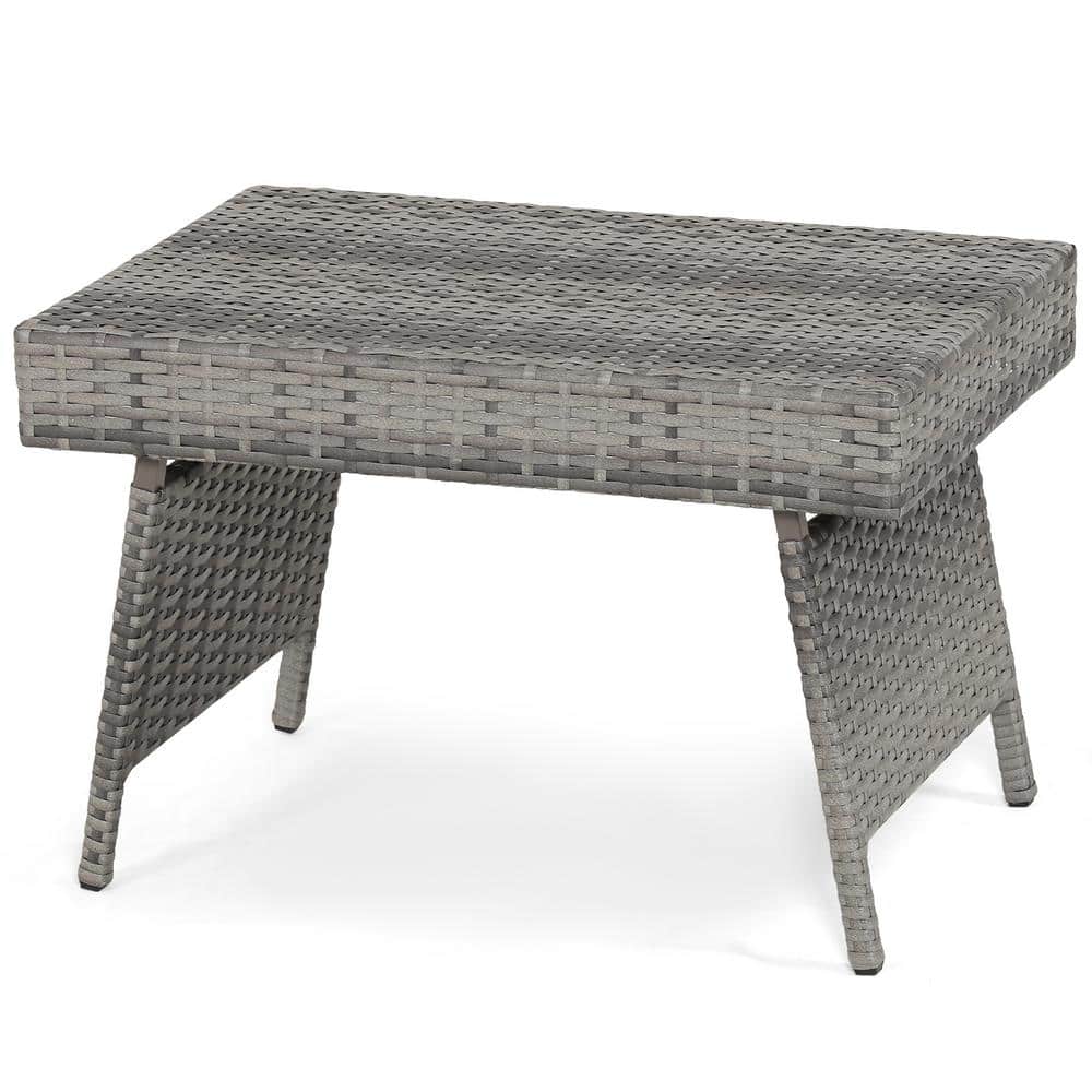 Outdoor Folding PE Rattan Side Table Gray