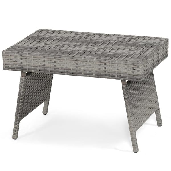 Costway Patio Folding Rattan Wicker Outdoor Side Table End