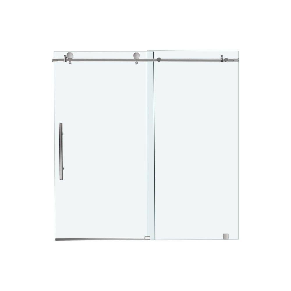 60 in. W x 66 in. H Double Sliding Semi-Frameless Tub Shower Door in Brushed Nickel Finish with 1/4 in. Clear Glass price history on PriceWatchPro
