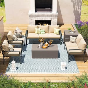 6-Piece Metal Patio Conversation Set w/ Beige Cushions and Storage Boxes