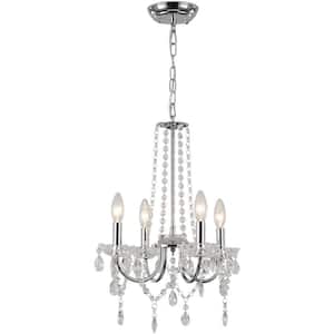 Ellie 4-Light Chrome Traditional Candle Style Crystal Raindrop Chandelier for Bedroom Living Room Kitchen Island Foyer