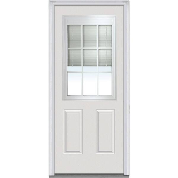 MMI Door 32 in. x 80 in. RLB Right-Hand 1/2 Lite 2-Panel Classic Primed Fiberglass Smooth Prehung Front Door