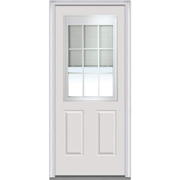 MMI Door 32 in. x 80 in. Internal Blinds with GBG Left Hand 1/2 Lite 2-Panel Primed Steel Prehung Front Door